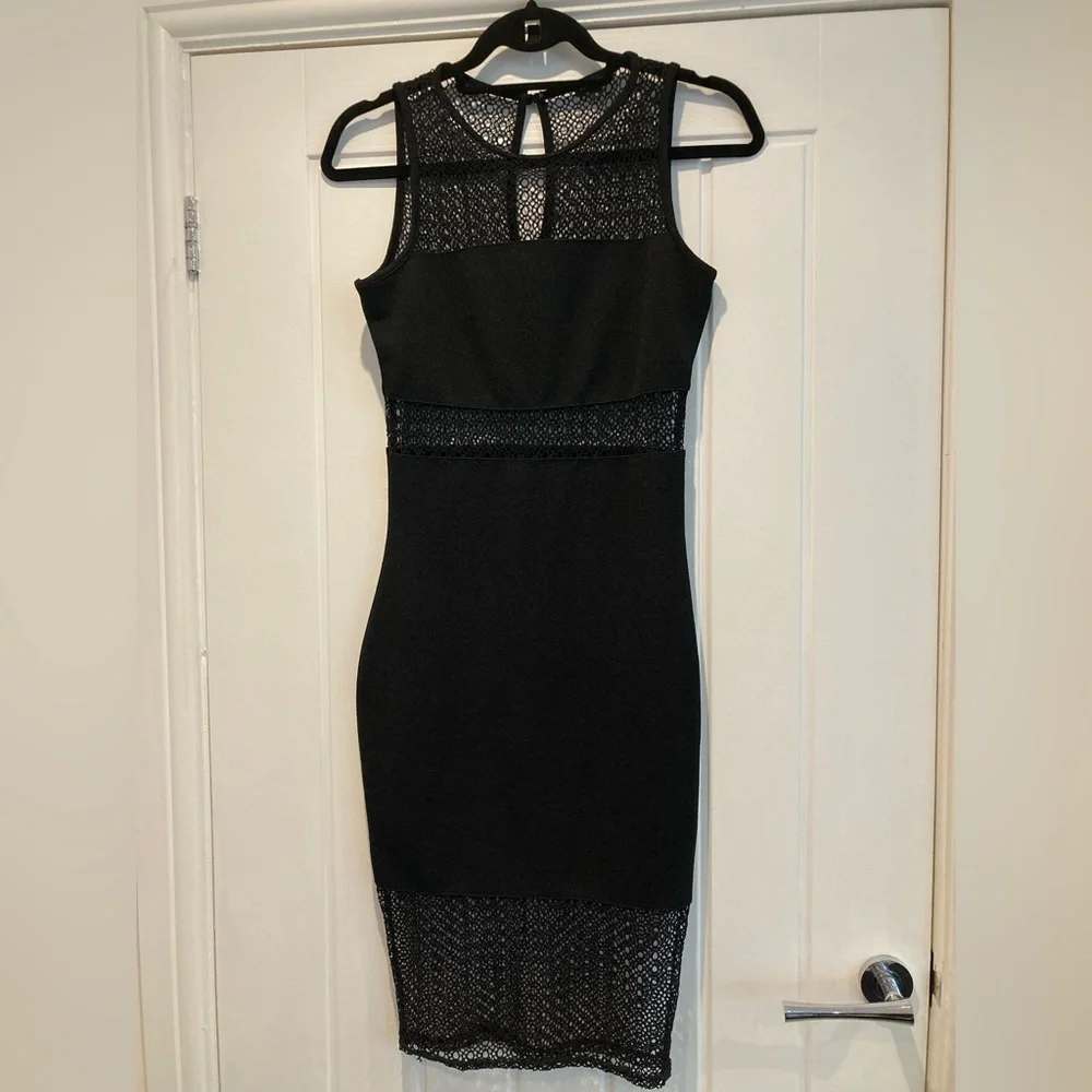 River Island black lace panel bodycon dress ladies size 8 - Picture 1 of 6